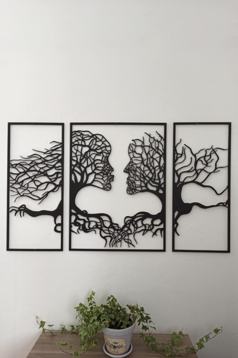 Dřevěný obraz - stromový MUŽ a ŽENA - BAREVNĚ LAKOVANÝ