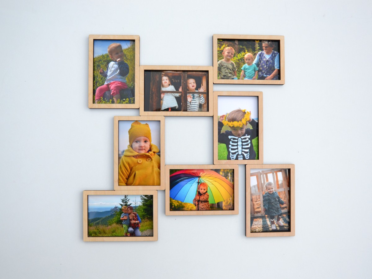 Dřevěný fotorámeček na 8 fotografií