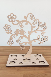 Dřevěný strom na šperky - květy s ptáčky