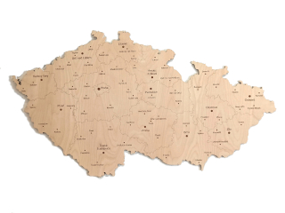 Dřevěná MAPA ČESKÉ REPUBLIKY s okresními městy