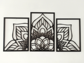 Dřevěný troj obraz - MANDALA FLOWER HALF - BAREVNĚ LAKOVANÝ